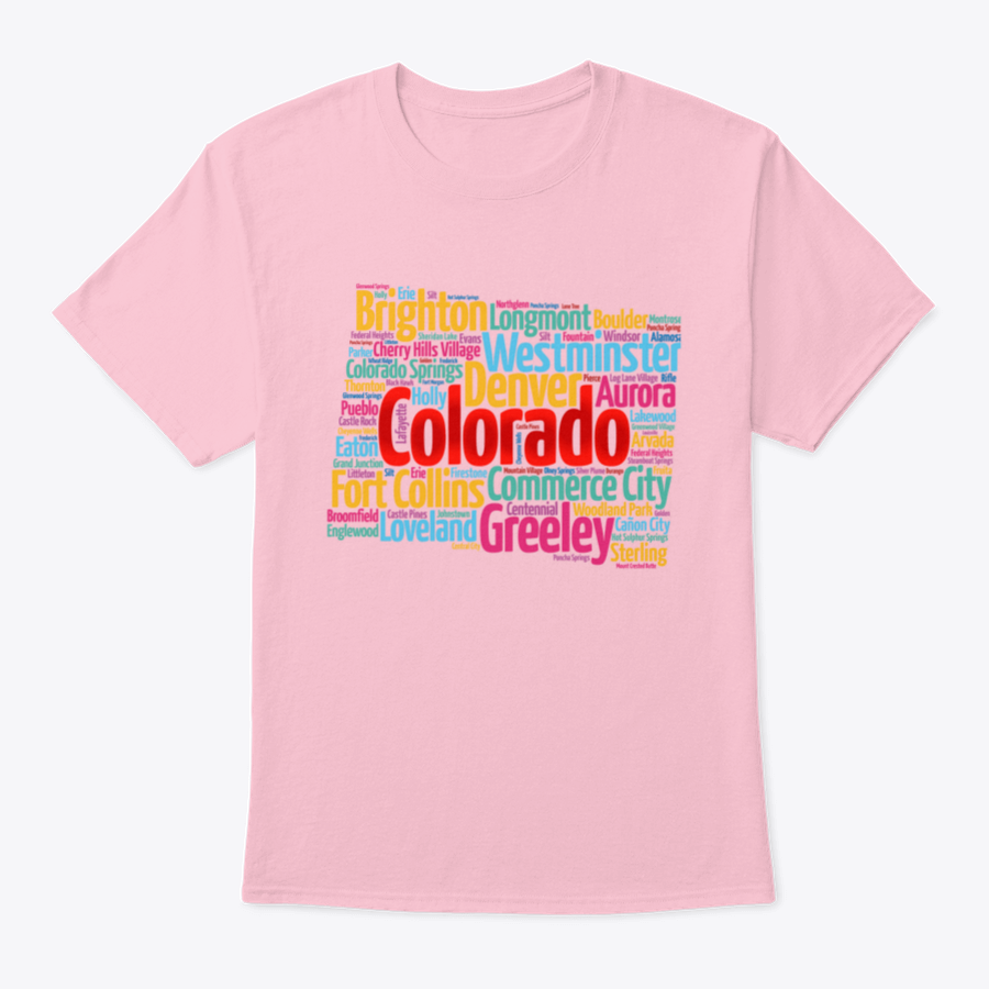 A comfortable List Of Cities In Colorado USA State T-shirt made from 100% cotton, showcasing a classic fit and midweight fabric.