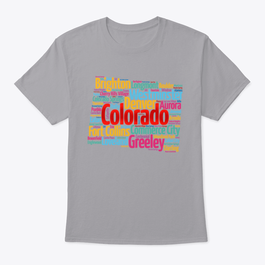 A comfortable List Of Cities In Colorado USA State T-shirt made from 100% cotton, showcasing a classic fit and midweight fabric.