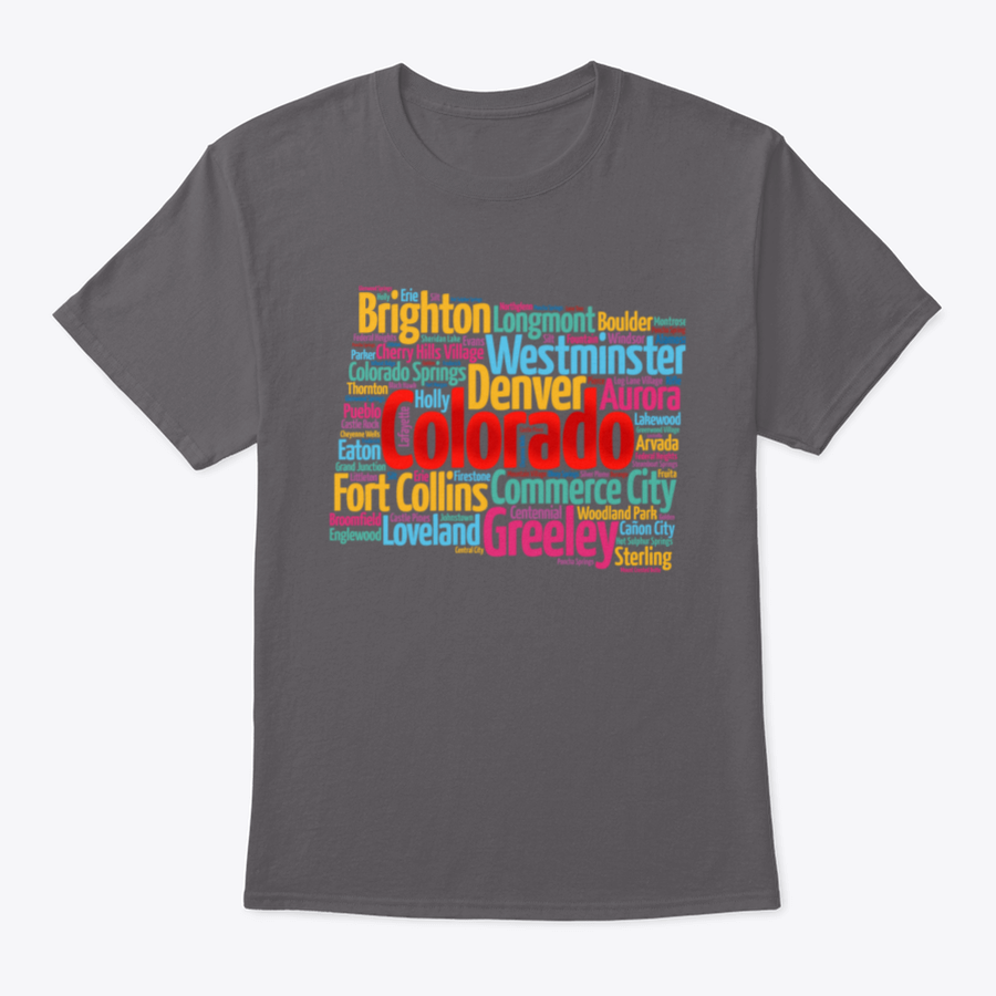 A comfortable List Of Cities In Colorado USA State T-shirt made from 100% cotton, showcasing a classic fit and midweight fabric.