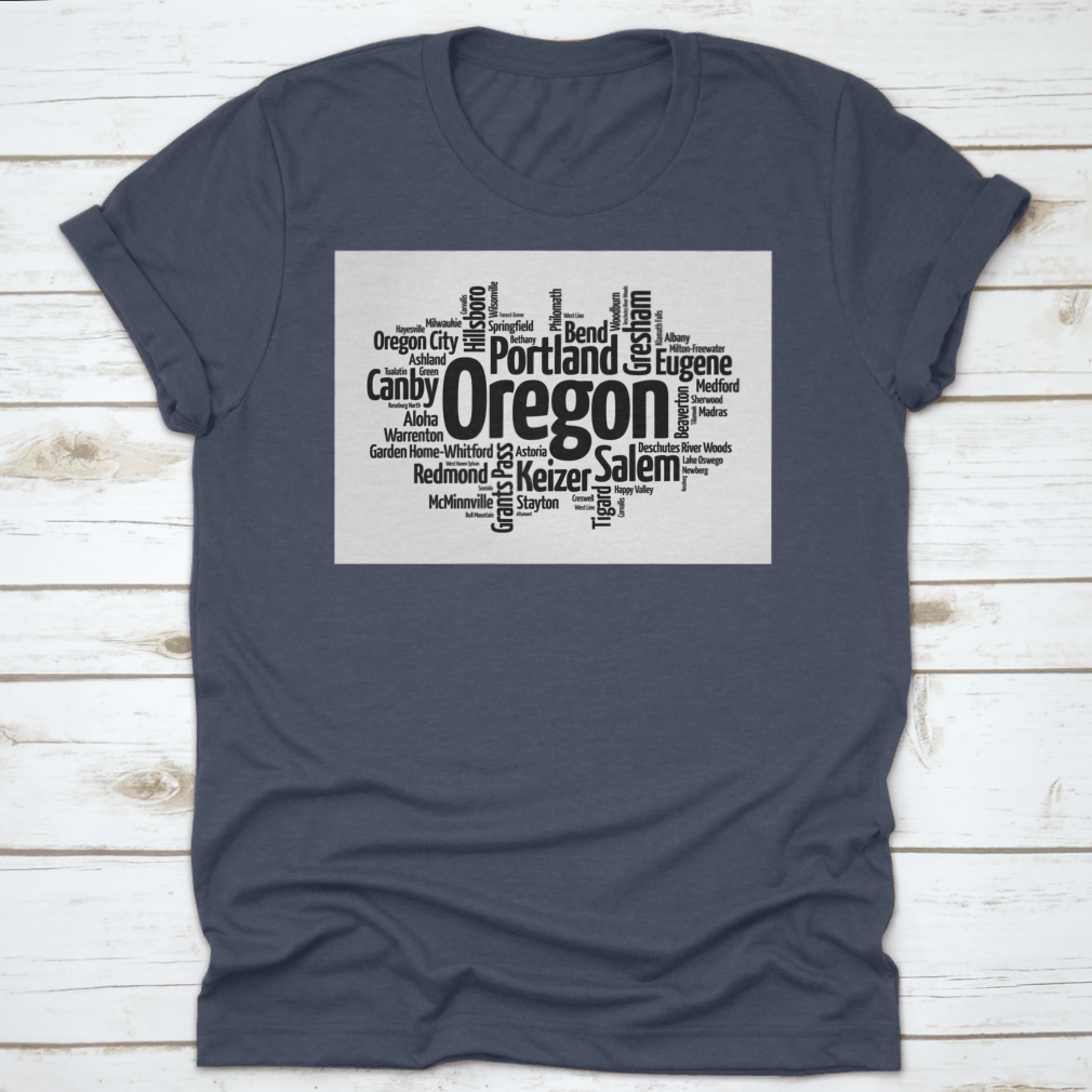 A stylish word cloud design featuring various cities in Oregon, USA, showcasing the state's diverse geography and culture.