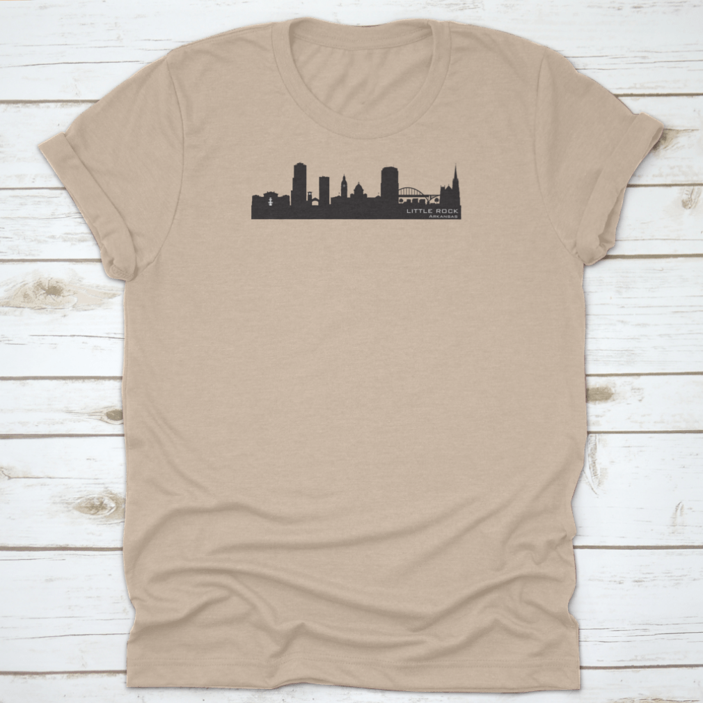 A trendy vector silhouette of the Little Rock Arkansas skyline, showcasing iconic buildings in a stylish design.