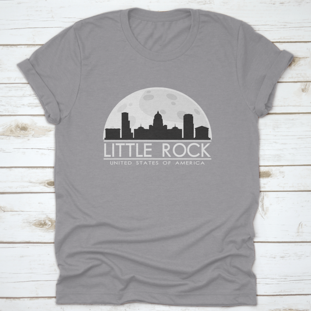 Little Rock skyline silhouette design featuring a full moon, showcasing urban art in a stylish vector format.