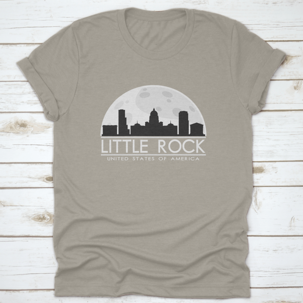 Little Rock skyline silhouette design featuring a full moon, showcasing urban art in a stylish vector format.