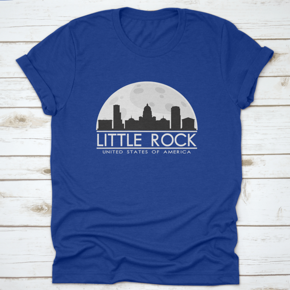 Little Rock skyline silhouette design featuring a full moon, showcasing urban art in a stylish vector format.