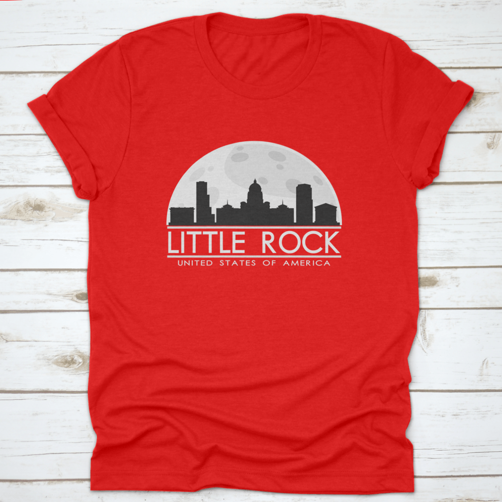 Little Rock skyline silhouette design featuring a full moon, showcasing urban art in a stylish vector format.