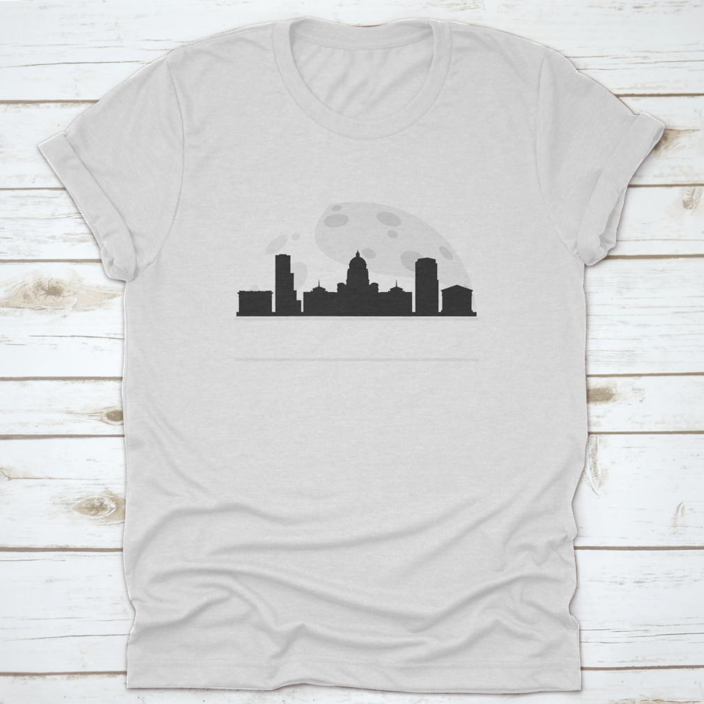 Little Rock skyline silhouette design featuring a full moon, showcasing urban art in a stylish vector format.