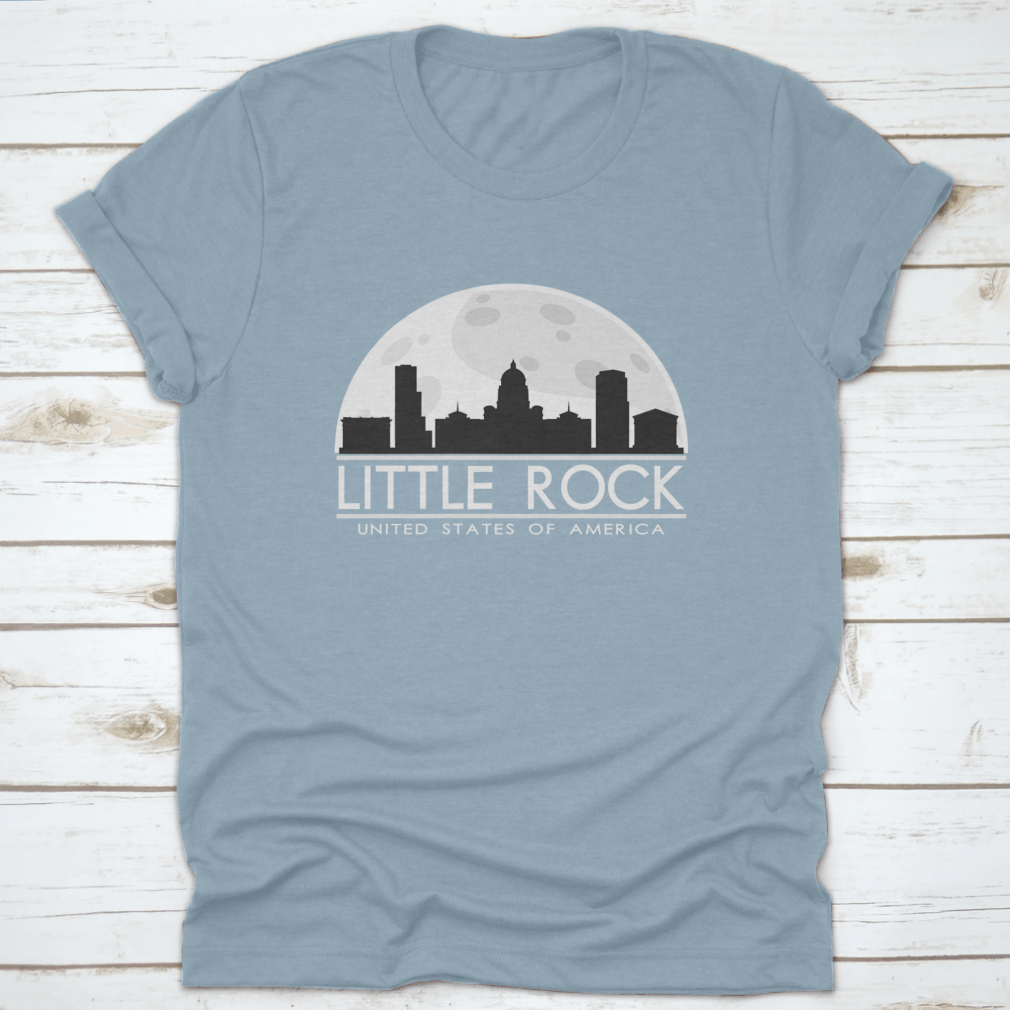 Little Rock skyline silhouette design featuring a full moon, showcasing urban art in a stylish vector format.