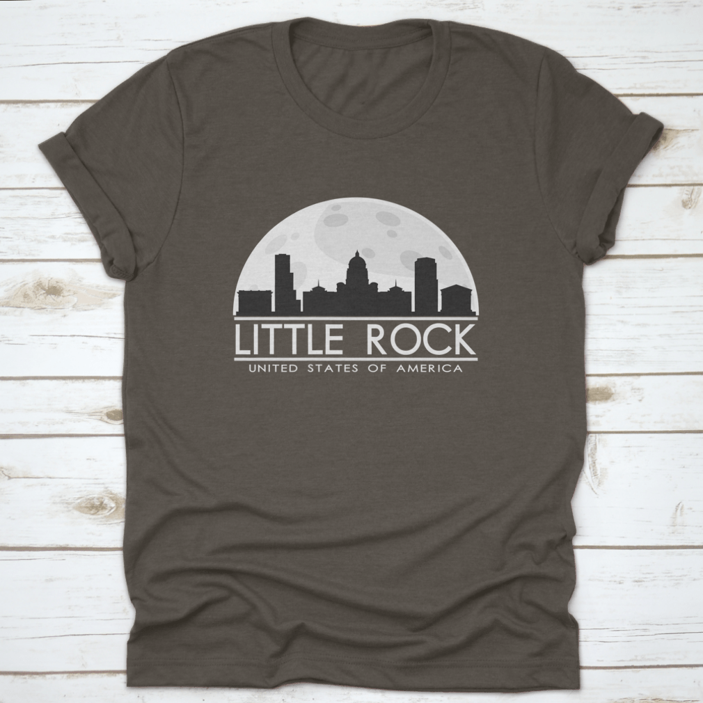 Little Rock skyline silhouette design featuring a full moon, showcasing urban art in a stylish vector format.