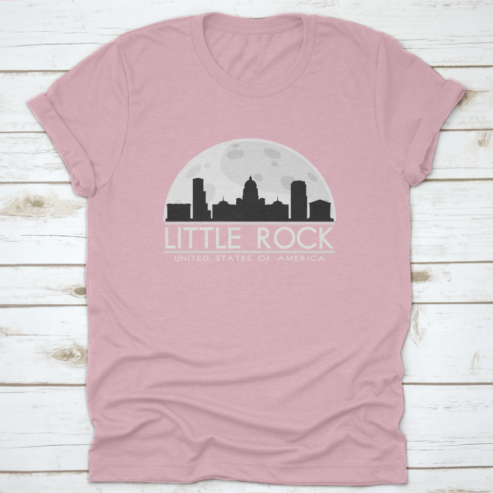 Little Rock skyline silhouette design featuring a full moon, showcasing urban art in a stylish vector format.