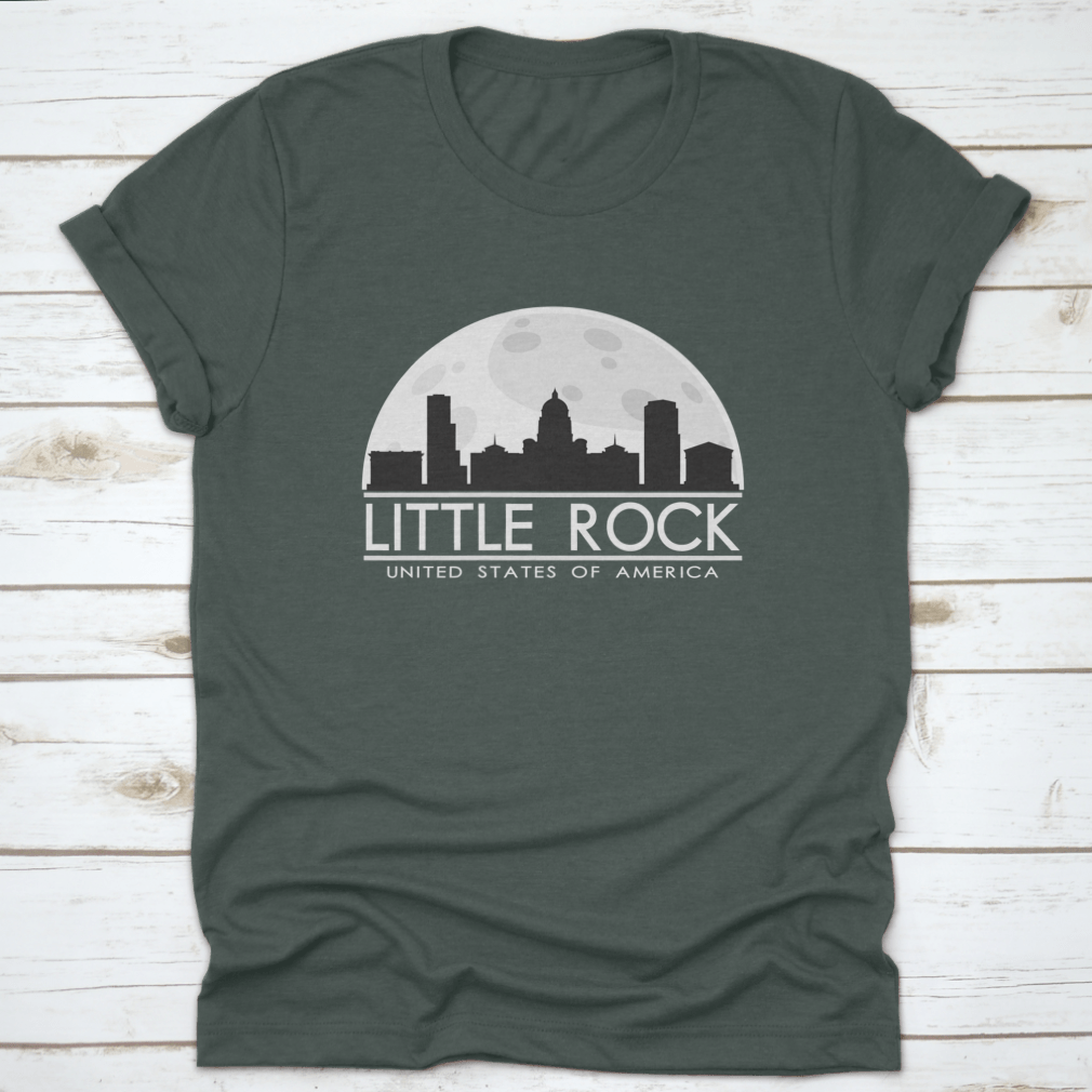 Little Rock skyline silhouette design featuring a full moon, showcasing urban art in a stylish vector format.