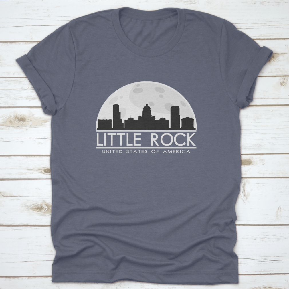 Little Rock skyline silhouette design featuring a full moon, showcasing urban art in a stylish vector format.