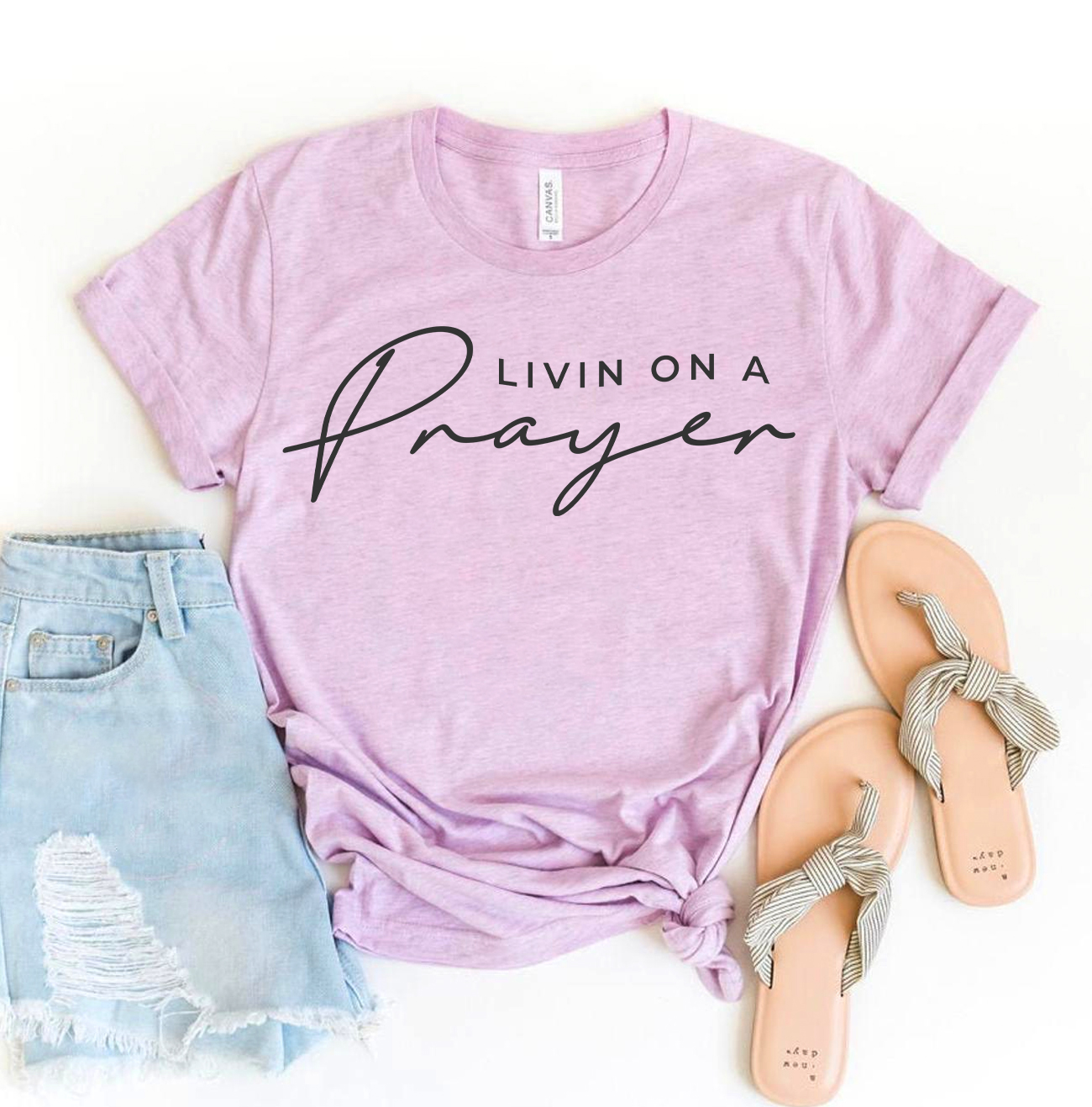 Livin On A Prayer T-shirt made of premium ring spun cotton with a vibrant flex print design.