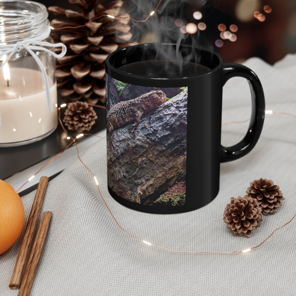 Lizard 11oz black ceramic mug with a sleek design, perfect for coffee, tea, or hot chocolate.