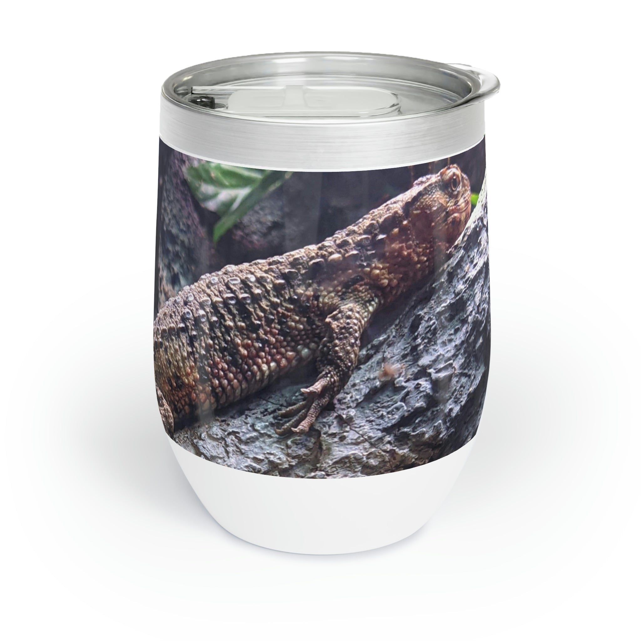 Lizard Chill Wine Tumbler showcasing its sleek stainless steel design and double-insulated walls, perfect for keeping beverages at the ideal temperature.