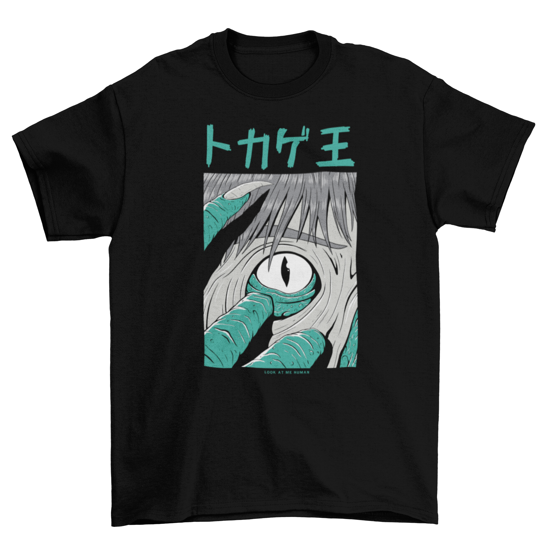 Anime-themed t-shirt with eye graphic.