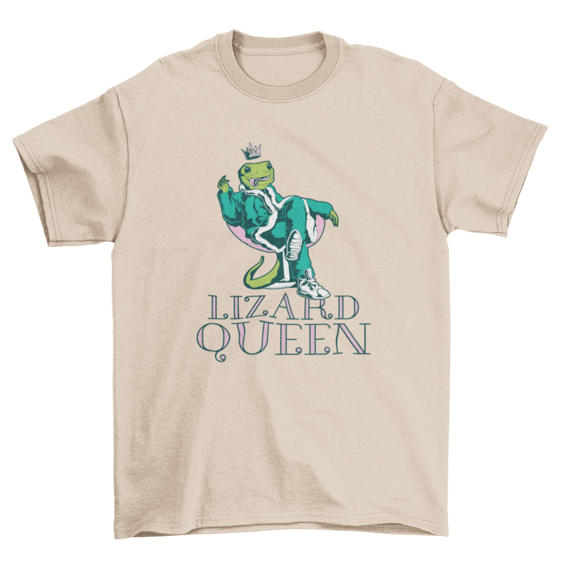 Lizard Queen t-shirt featuring a lizard in royal attire with a crown and the quote 'Lizard Queen'.