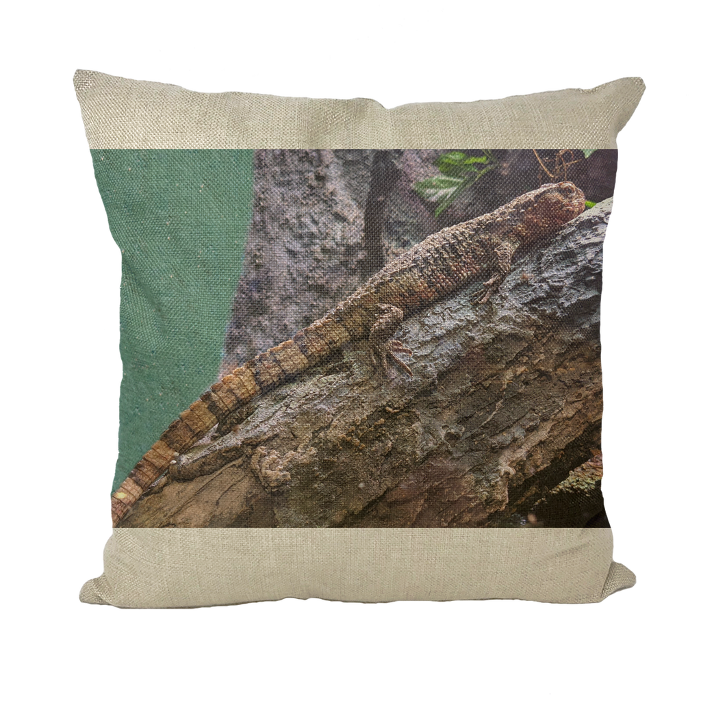 Lizard Throw Pillows in various styles including linen, canvas, and suede, showcasing vibrant designs and textures.