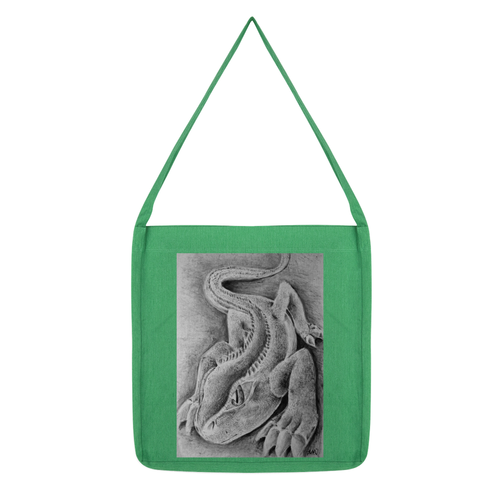 Lizzy the Lizard Classic Tote Bag made from recycled materials, featuring a stylish design and durable woven twill fabric.