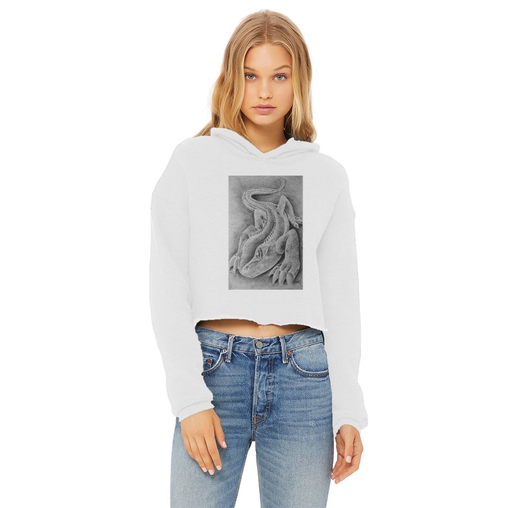 Lizzy the Lizard Ladies Cropped Raw Edge Hoodie in various colors, showcasing its stylish design and soft fabric.