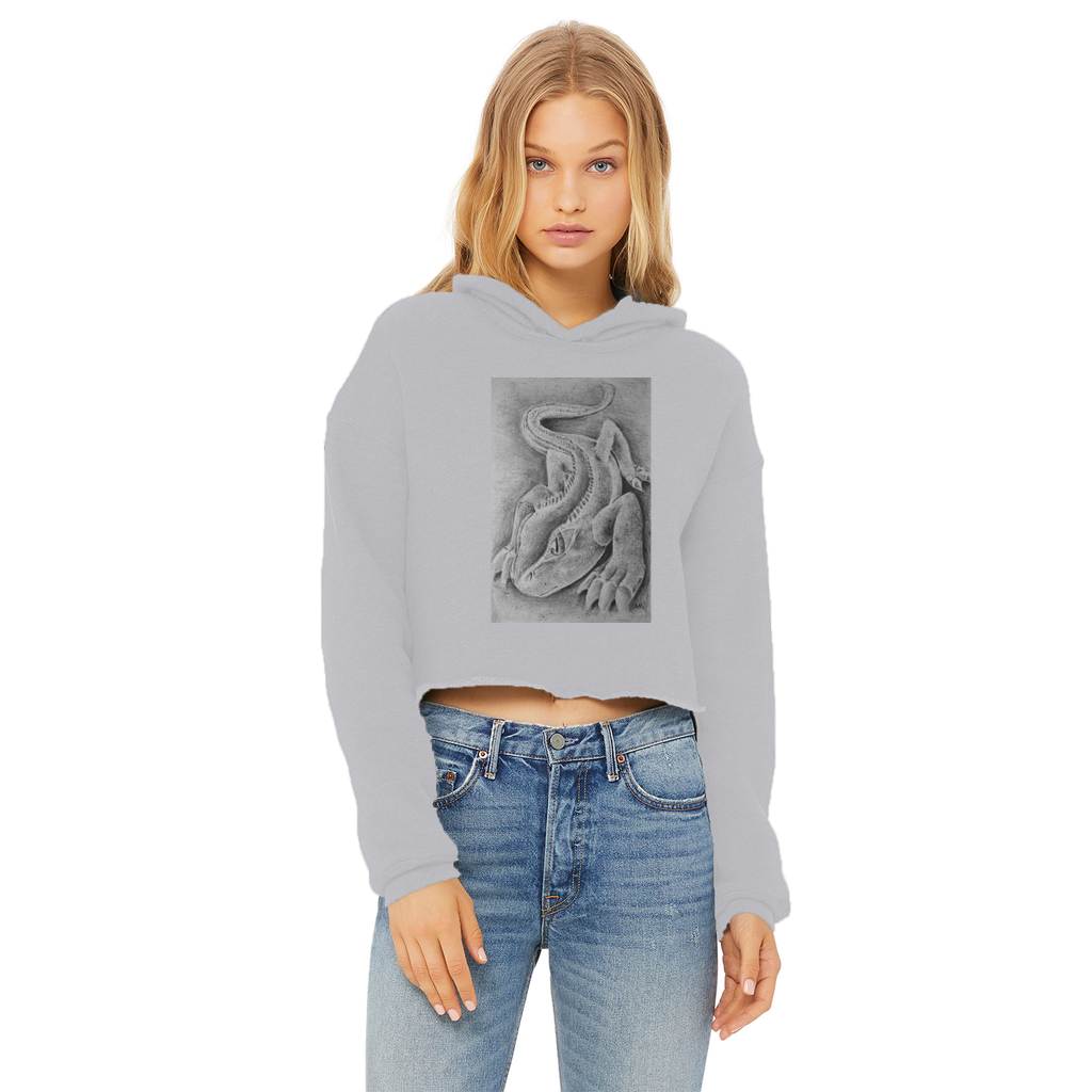 Lizzy the Lizard Ladies Cropped Raw Edge Hoodie in various colors, showcasing its stylish design and soft fabric.