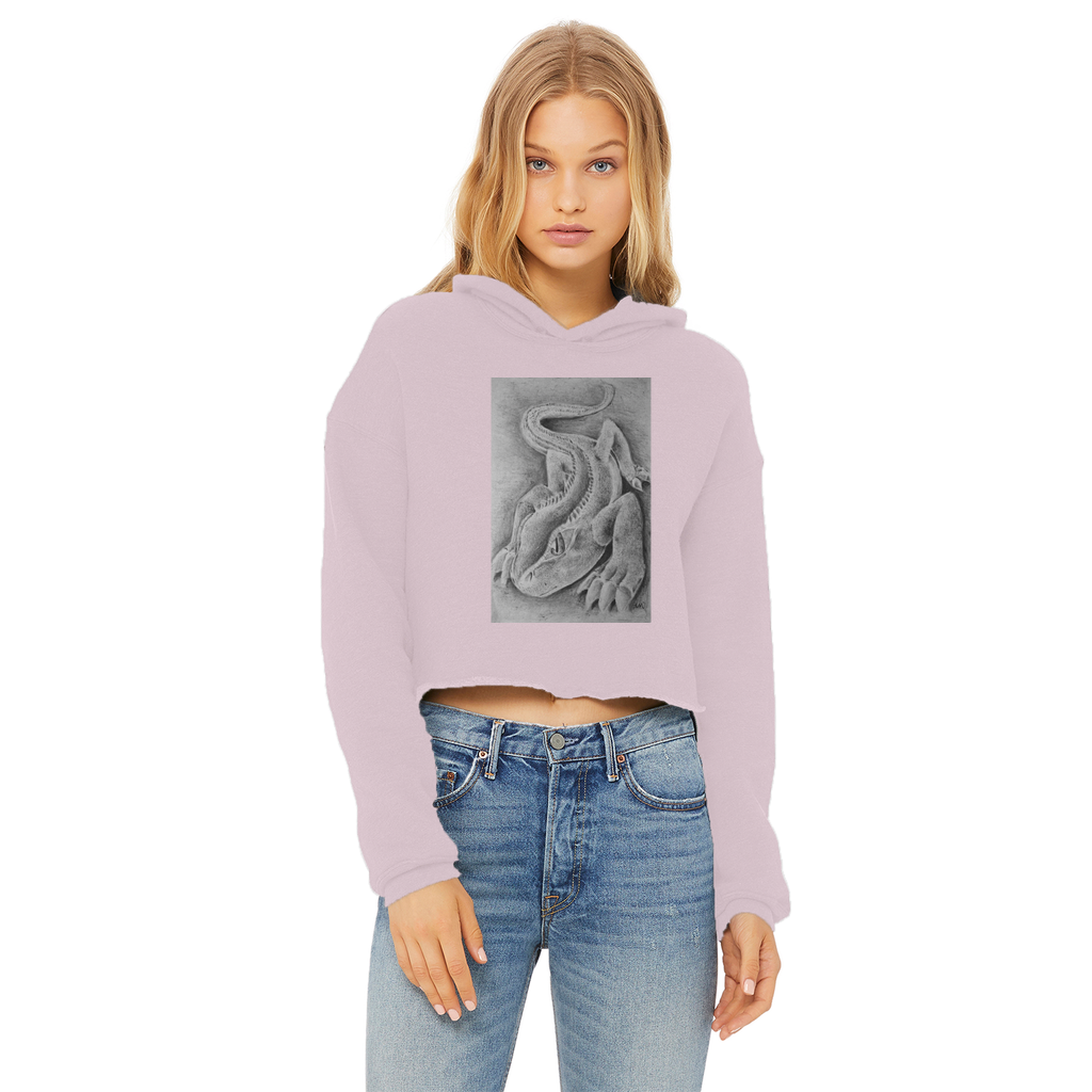 Lizzy the Lizard Ladies Cropped Raw Edge Hoodie in various colors, showcasing its stylish design and soft fabric.