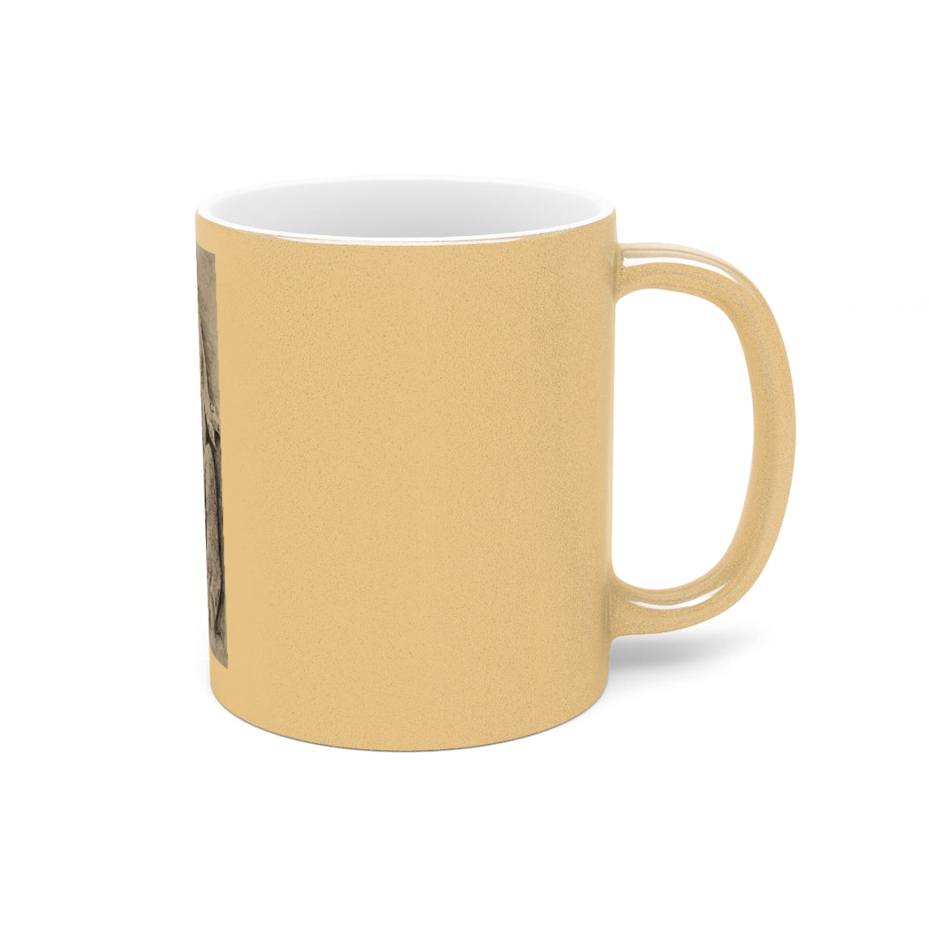 Lizzy the Lizard Metallic Mug in Gold and Silver finishes, showcasing personalized designs and a comfortable C-handle.