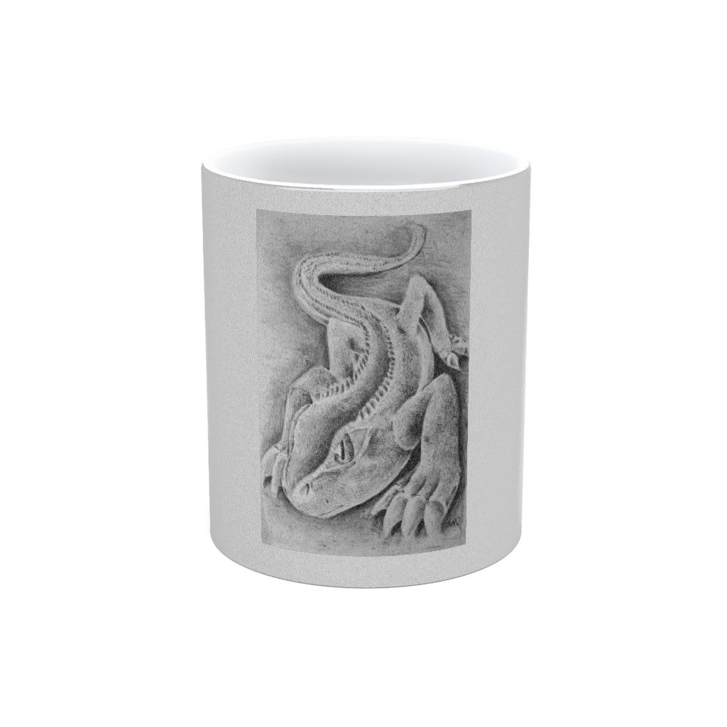 Lizzy the Lizard Metallic Mug in Gold and Silver finishes, showcasing personalized designs and a comfortable C-handle.