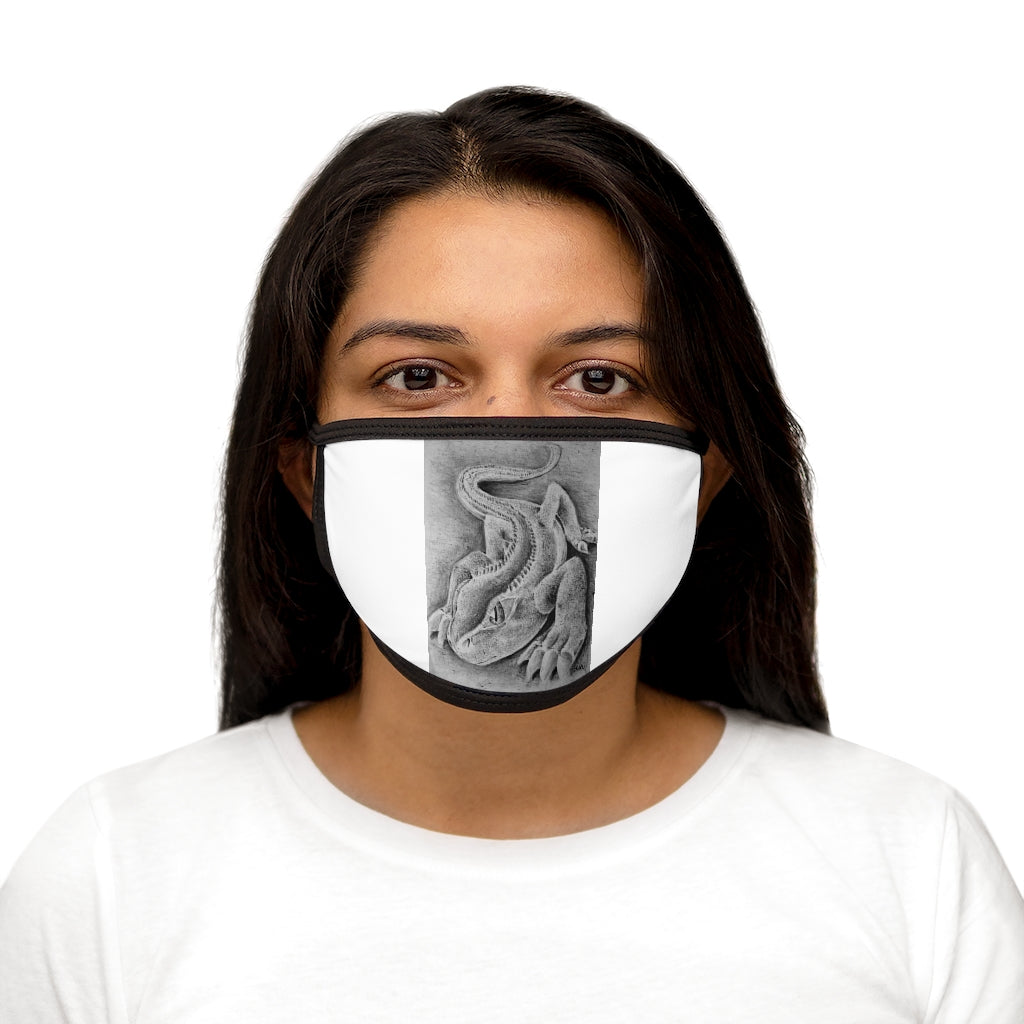 Lizzy the Lizard Mixed-Fabric Face Mask featuring a playful lizard design with a black outer edge and earloops.