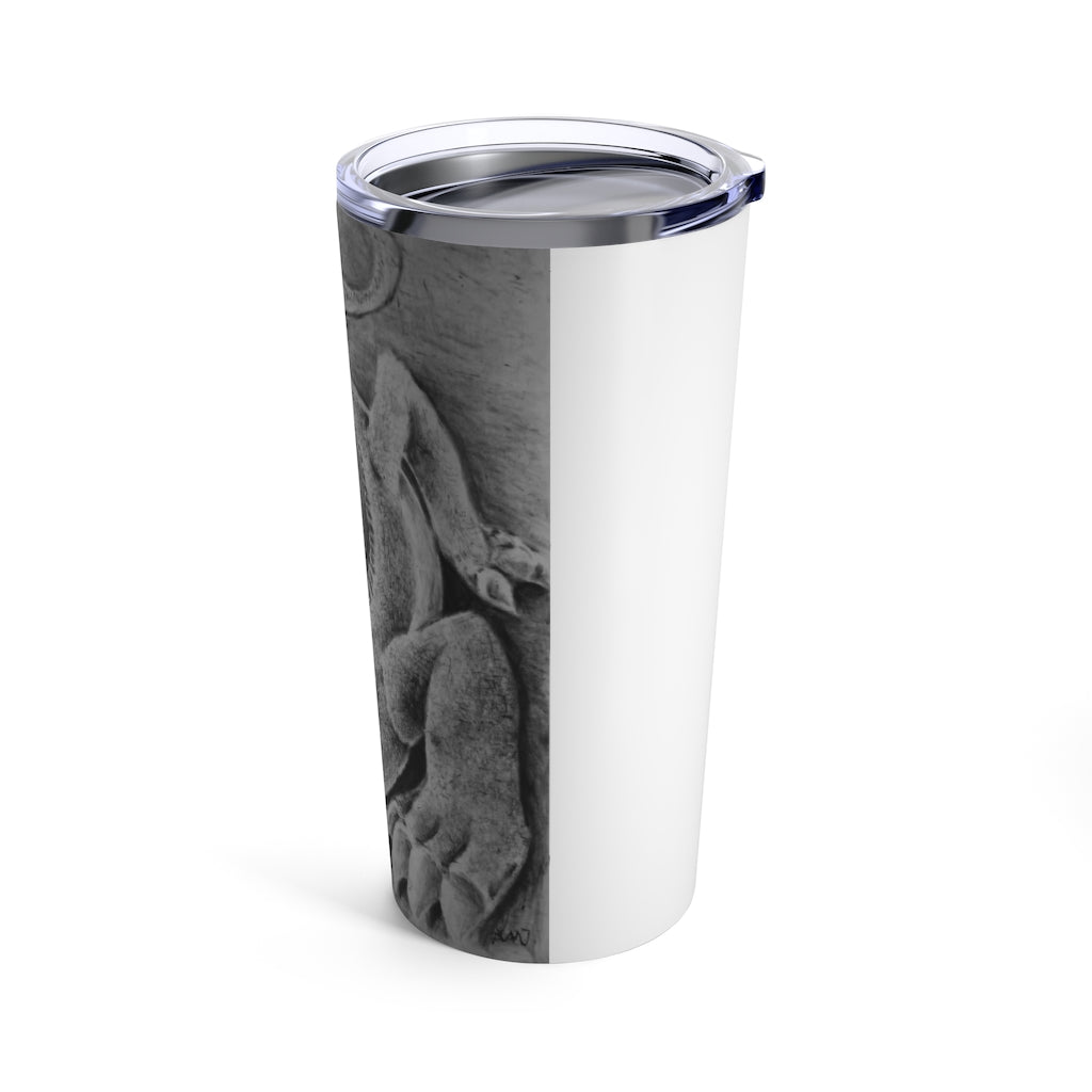 Lizzy the Lizard Tumbler 20oz featuring a vibrant lizard design, stainless steel body, and a clear plastic lid.