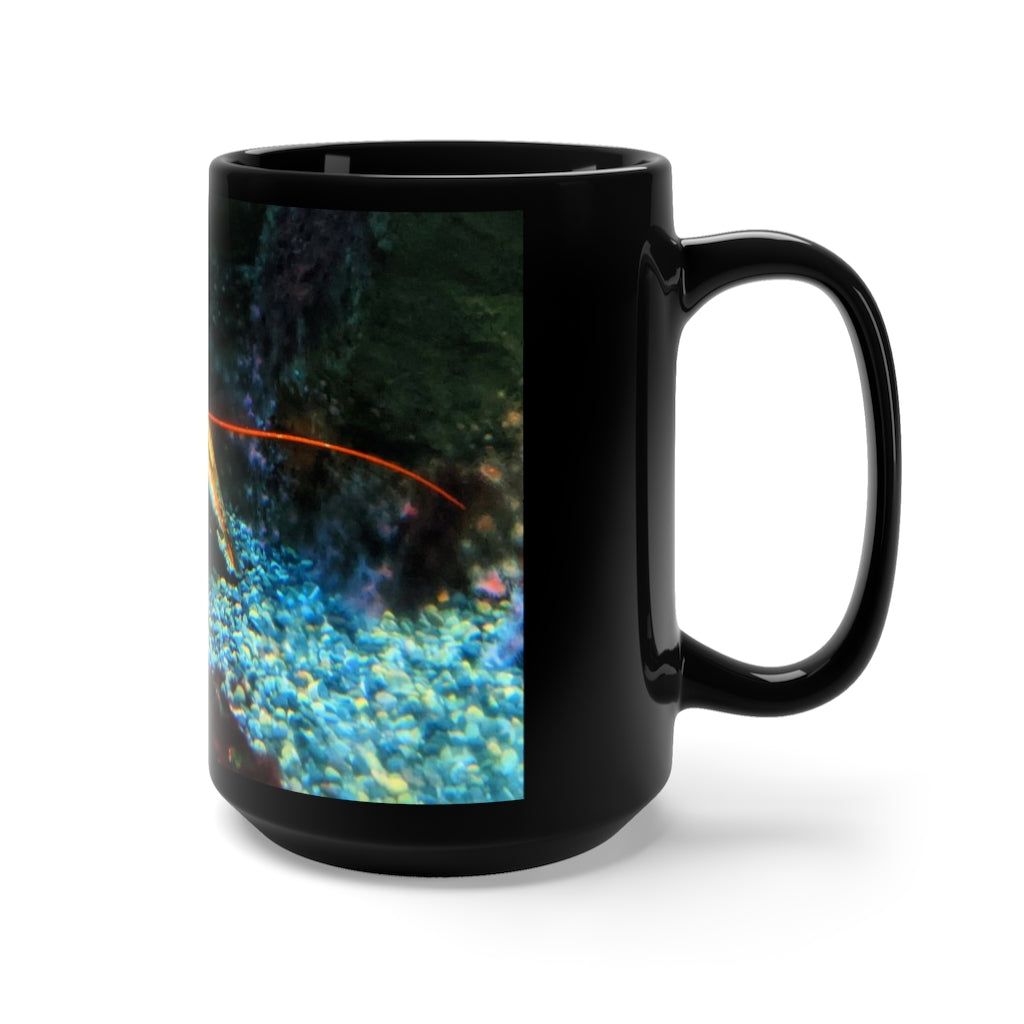 Lobster Black Mug 15oz with a sleek black finish, perfect for coffee and tea lovers, featuring a rounded design and comfortable C-handle.