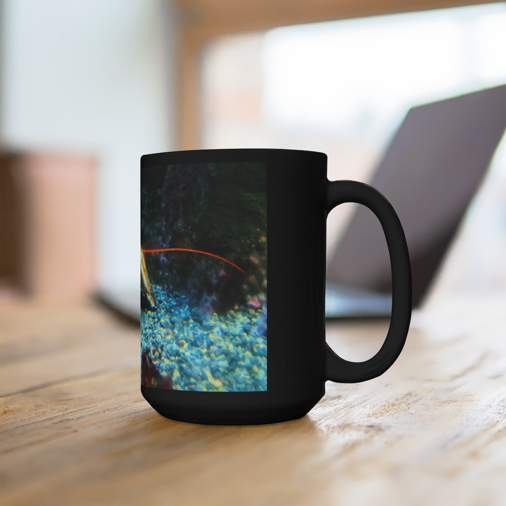 Lobster Black Mug 15oz with a sleek black finish, perfect for coffee and tea lovers, featuring a rounded design and comfortable C-handle.