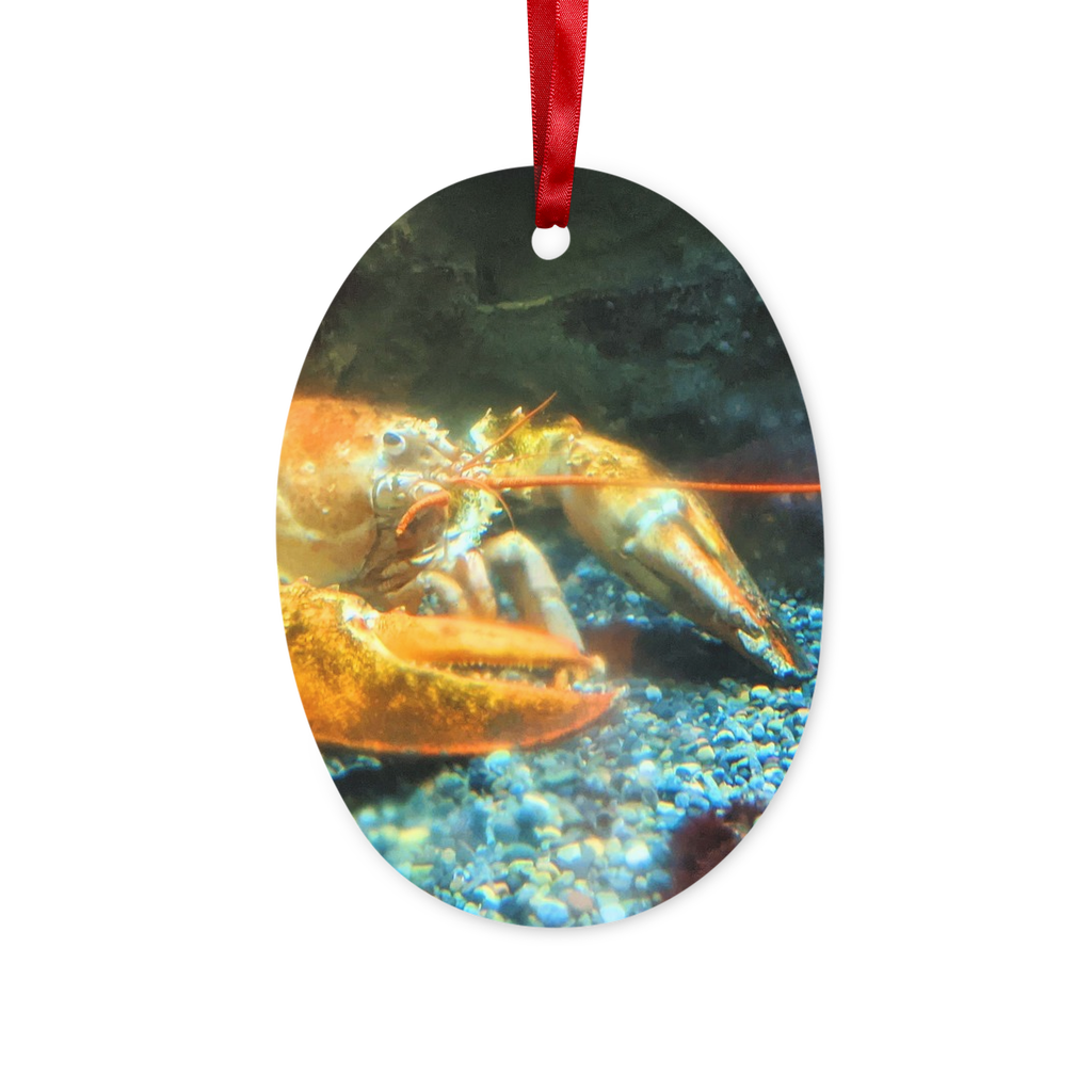 Lobster Ceramic Hanging Ornament with red ribbon and gold string, perfect for Christmas decoration.