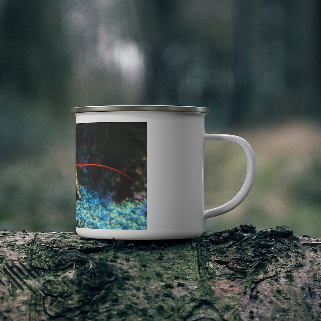 Lobster Enamel Camping Mug with a vibrant lobster design, perfect for outdoor adventures and personalized printing.