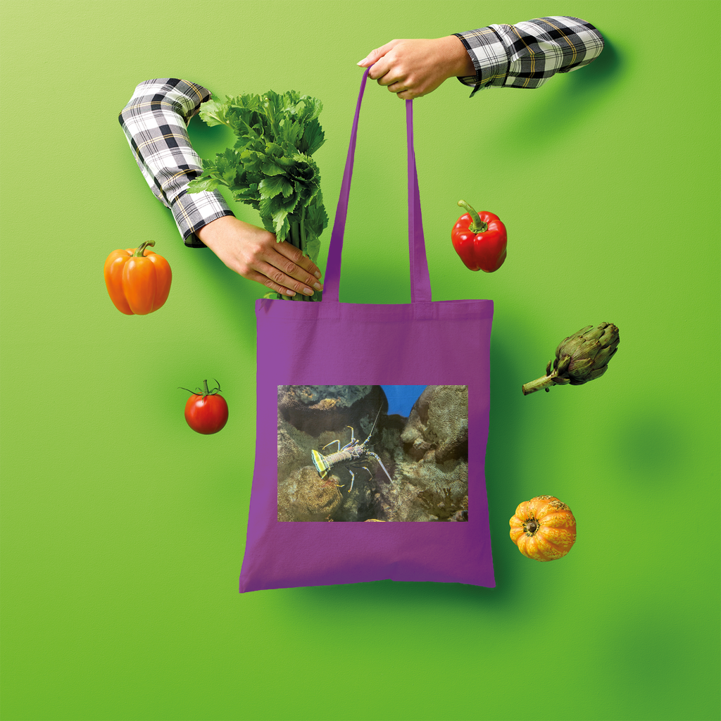 Lobster Shopper Tote Bag made of 100% cotton, featuring a spacious design and comfortable shoulder straps, perfect for eco-friendly shopping.