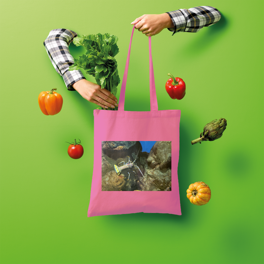 Lobster Shopper Tote Bag made of 100% cotton, featuring a spacious design and comfortable shoulder straps, perfect for eco-friendly shopping.