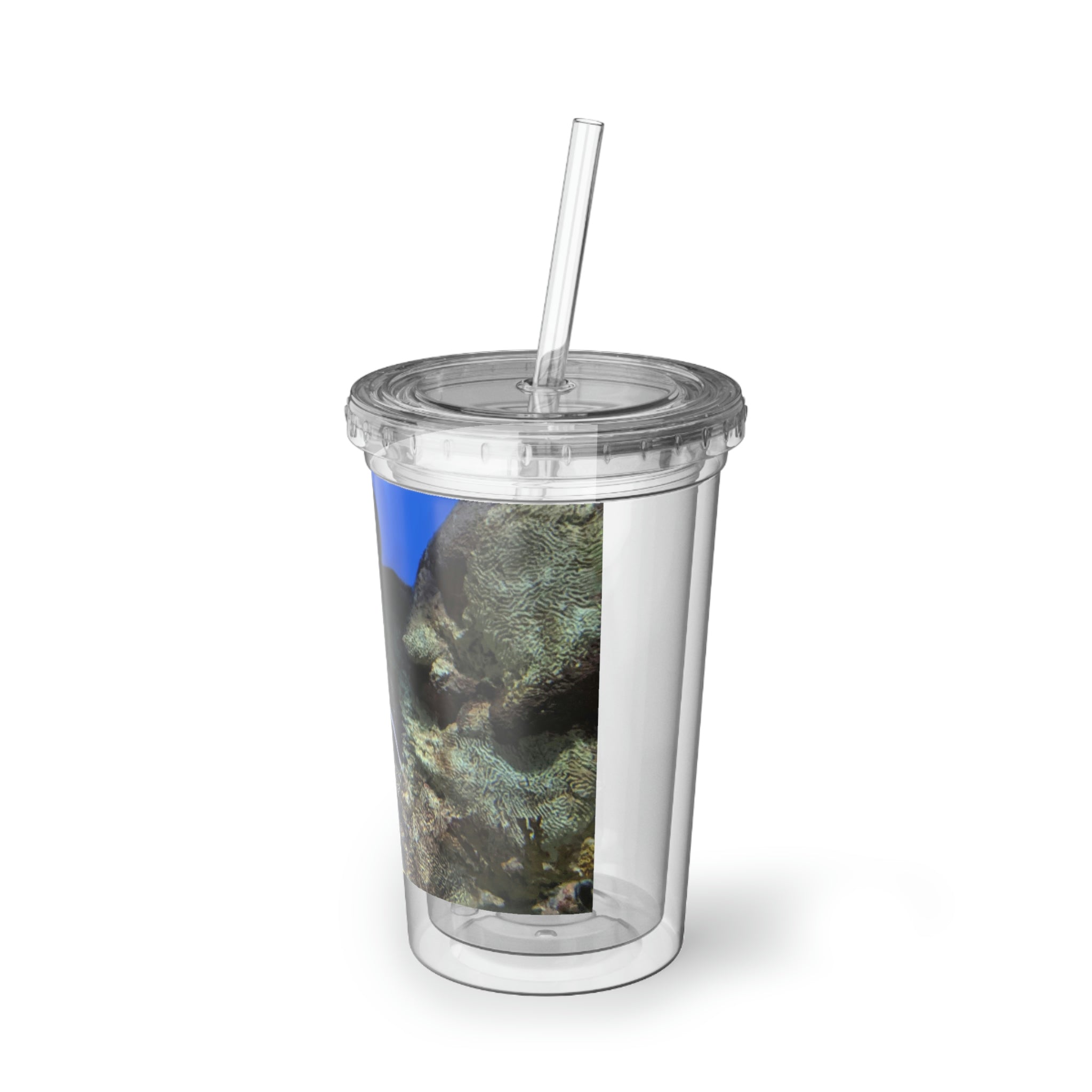 Lobster Suave Acrylic Cup with double-wall insulation, featuring a vibrant design and a straw, perfect for hot and cold beverages.