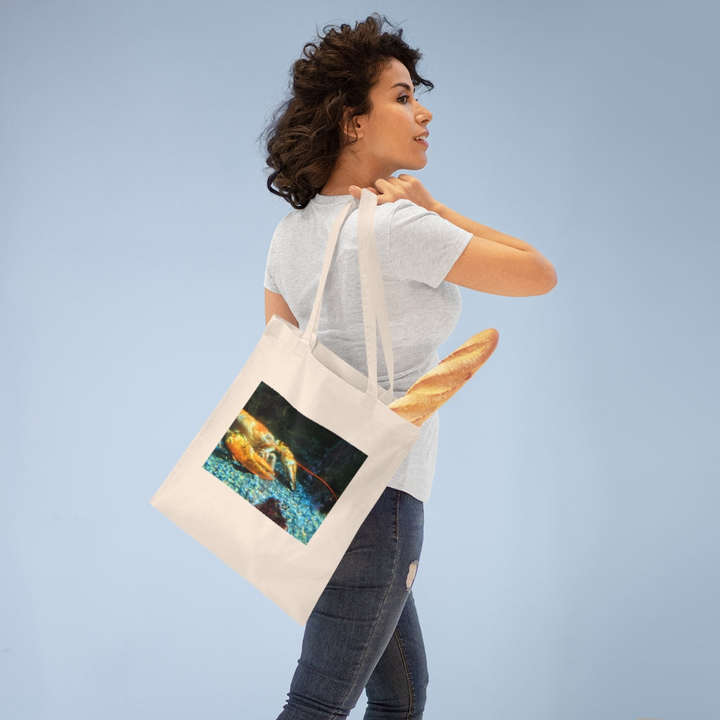 A colorful Lobster Tote Bag made of 100% cotton with long handles and cross stitching for durability, perfect for everyday use.