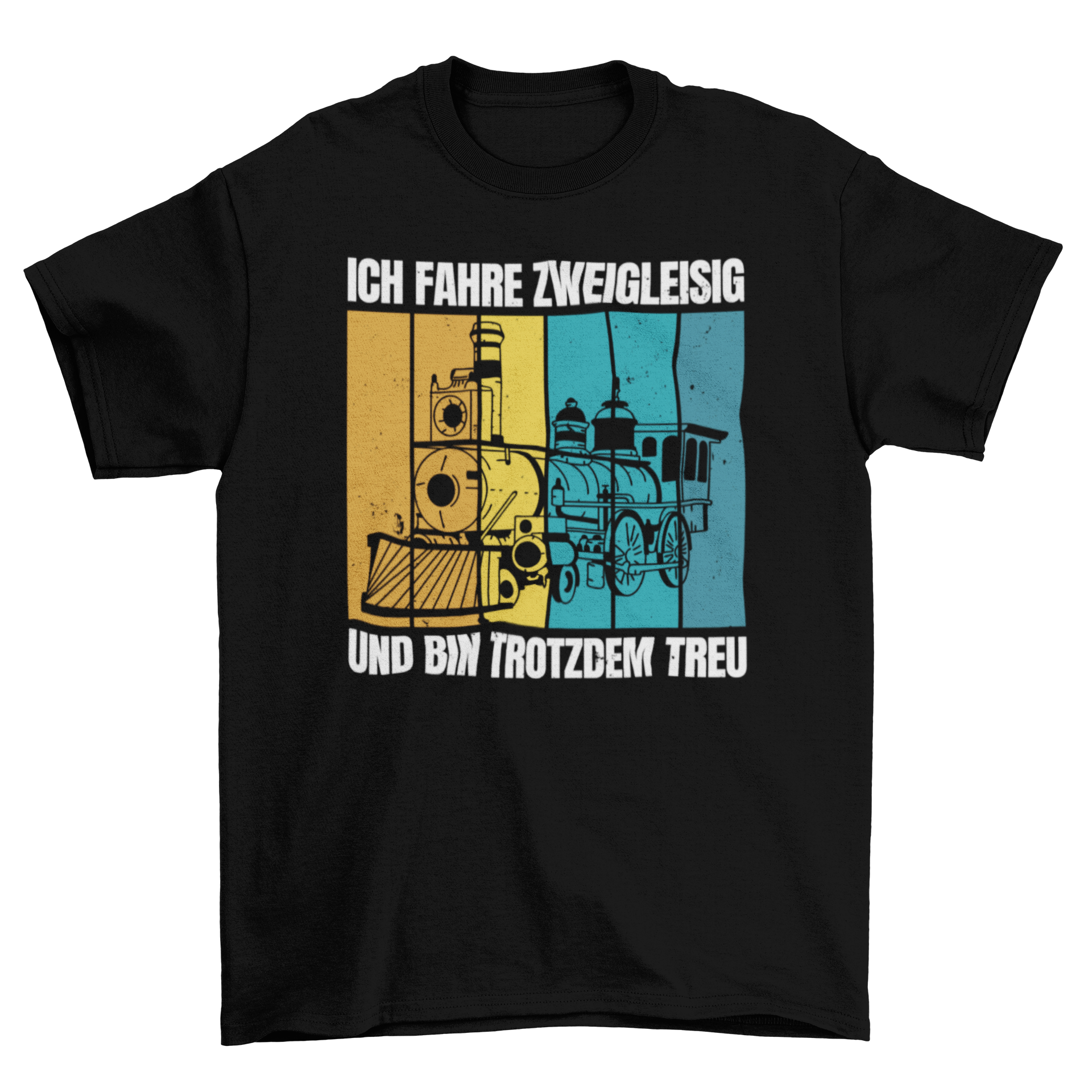 A stylish Locomotive German T-shirt featuring a locomotive design and a humorous German quote about loyalty.