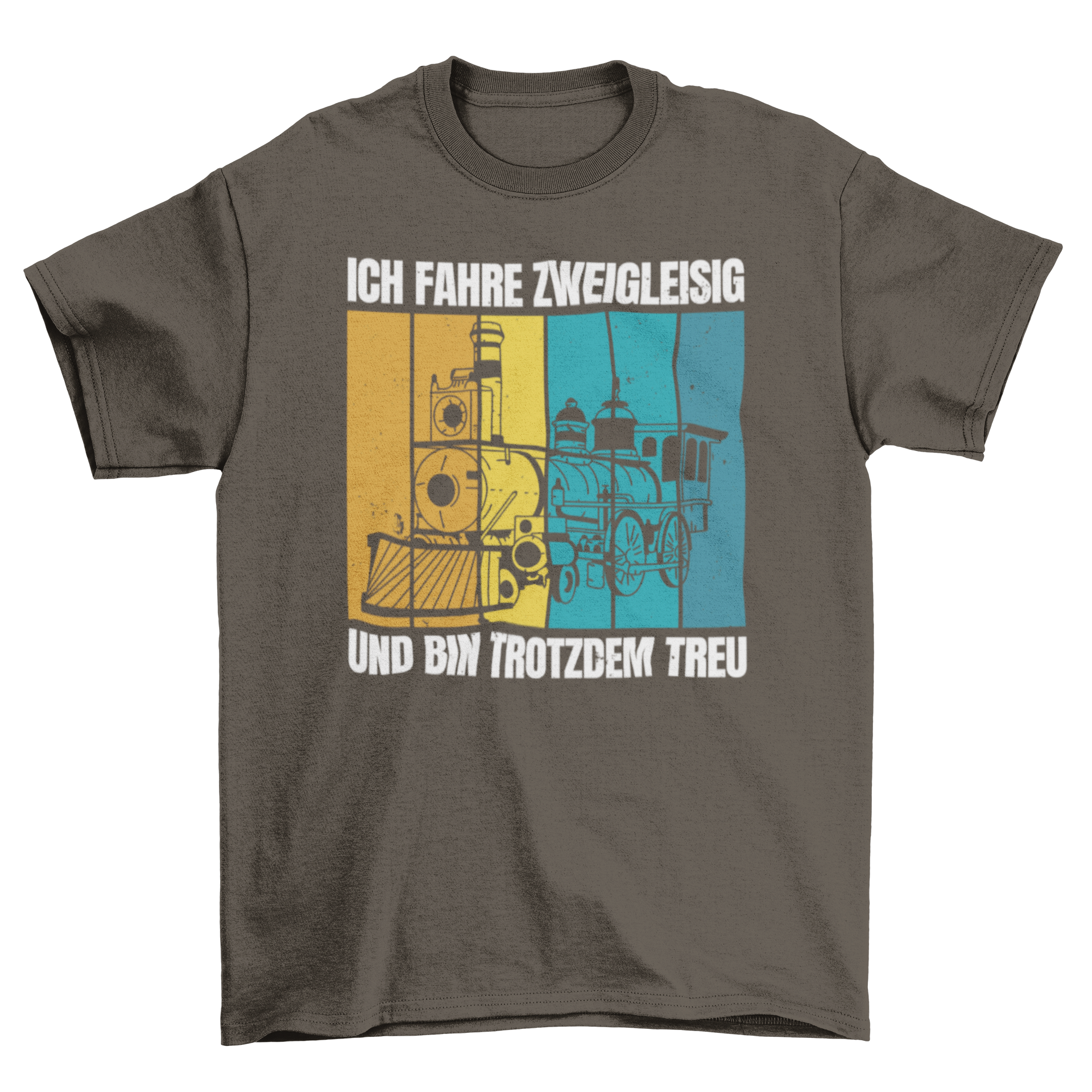 A stylish Locomotive German T-shirt featuring a locomotive design and a humorous German quote about loyalty.