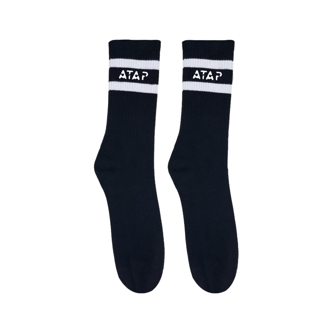 Black Logo Socks featuring an embroidered logo in the center, made from 100% cotton.