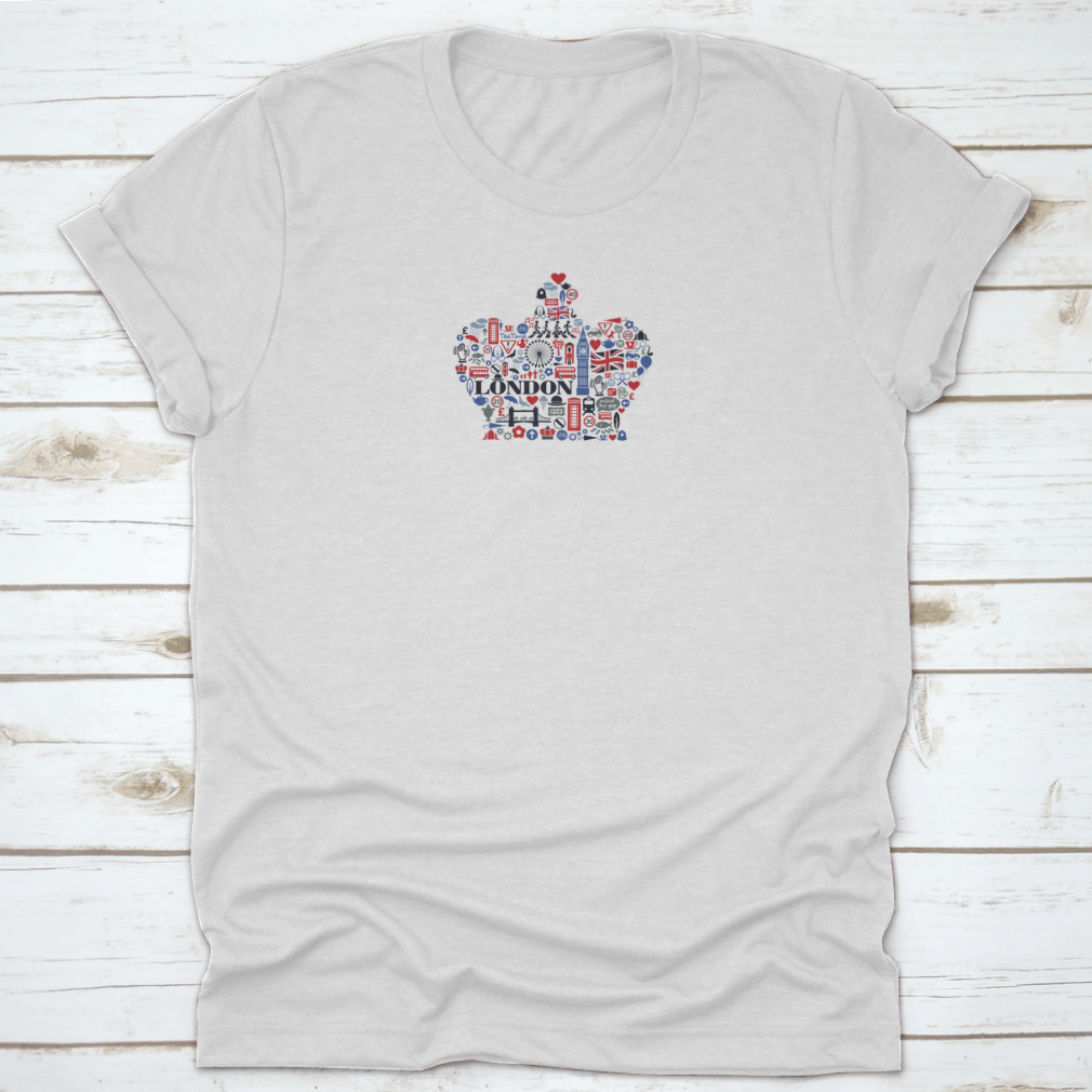 A stylish cotton t-shirt featuring iconic London landmarks and cultural symbols, perfect for showcasing love for Great Britain.