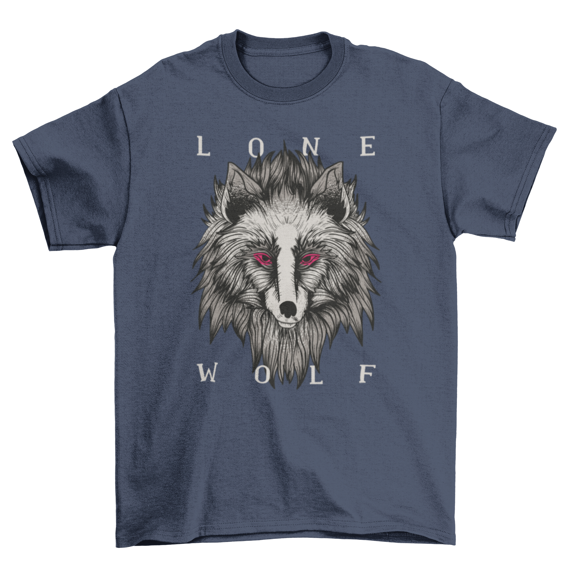 Lone Wolf T-shirt featuring a black wolf illustration with red eyes and 'Lone Wolf' lettering.