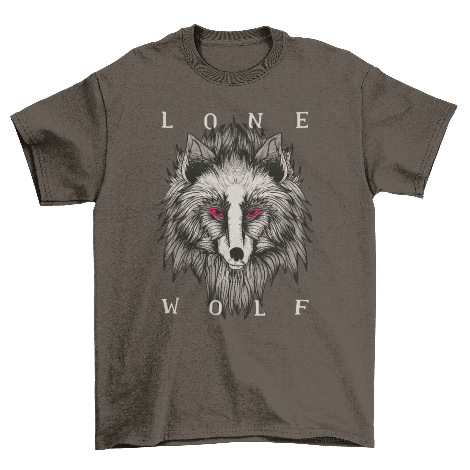 Lone Wolf T-shirt featuring a black wolf illustration with red eyes and 'Lone Wolf' lettering.