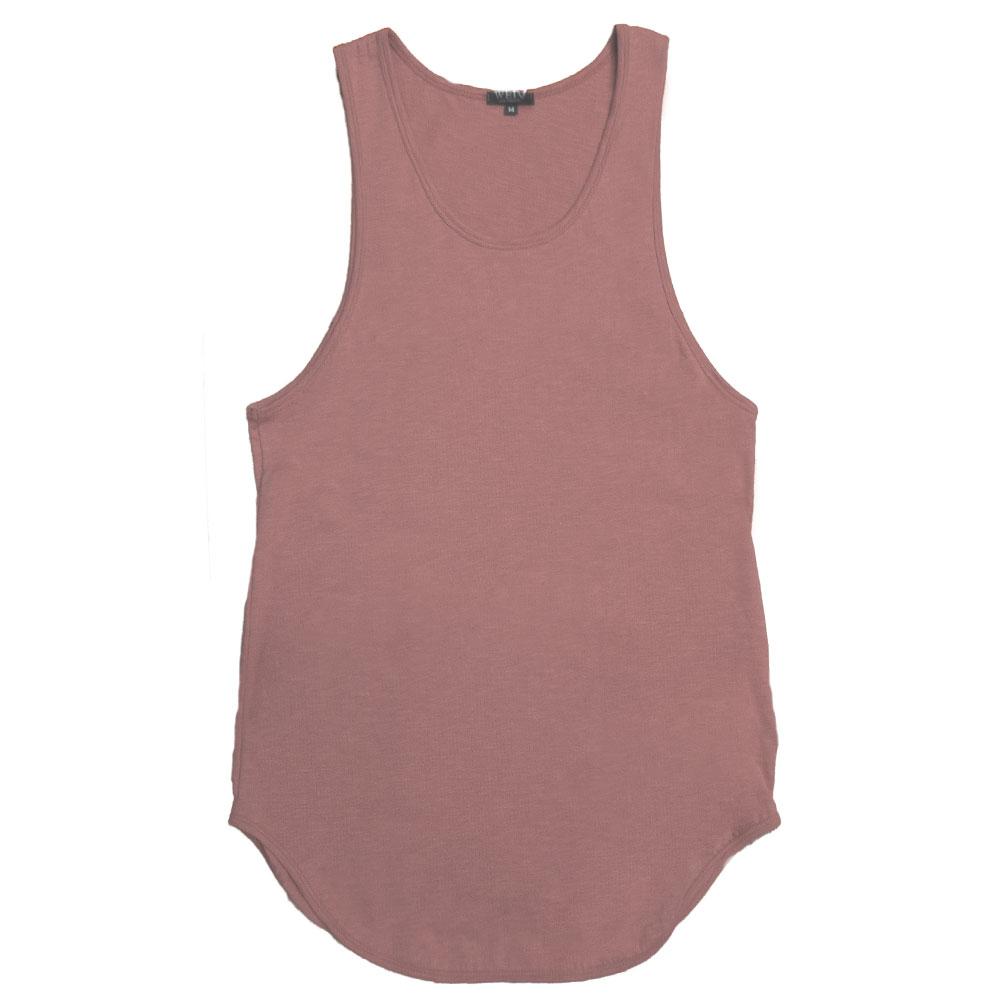 Longline Scallop Tank in Rose, featuring an extended scoop neckline and muscle tank style, perfect for casual wear.