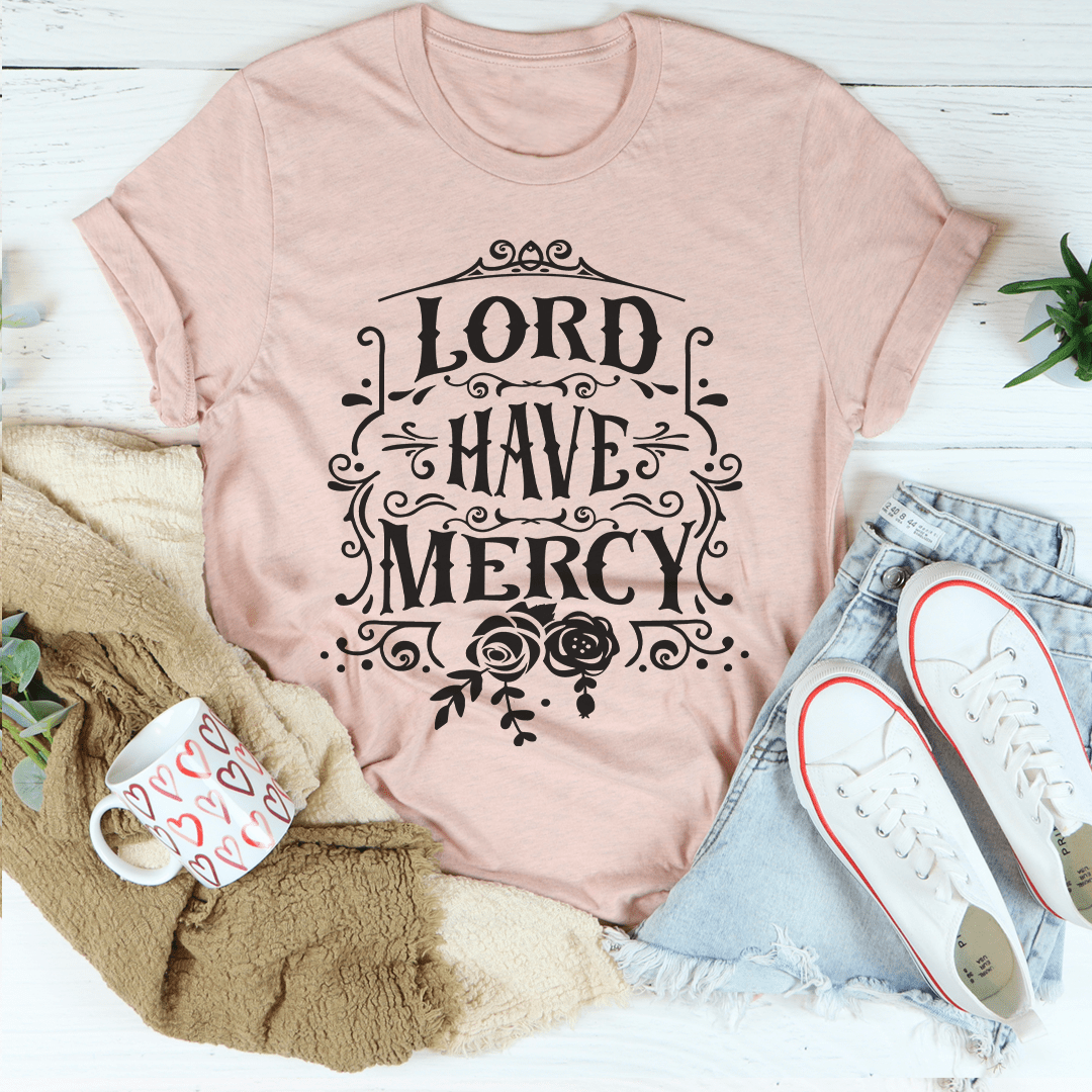 Lord Have Mercy T-Shirt made from soft ring-spun cotton with double stitching for durability, available in multiple sizes.