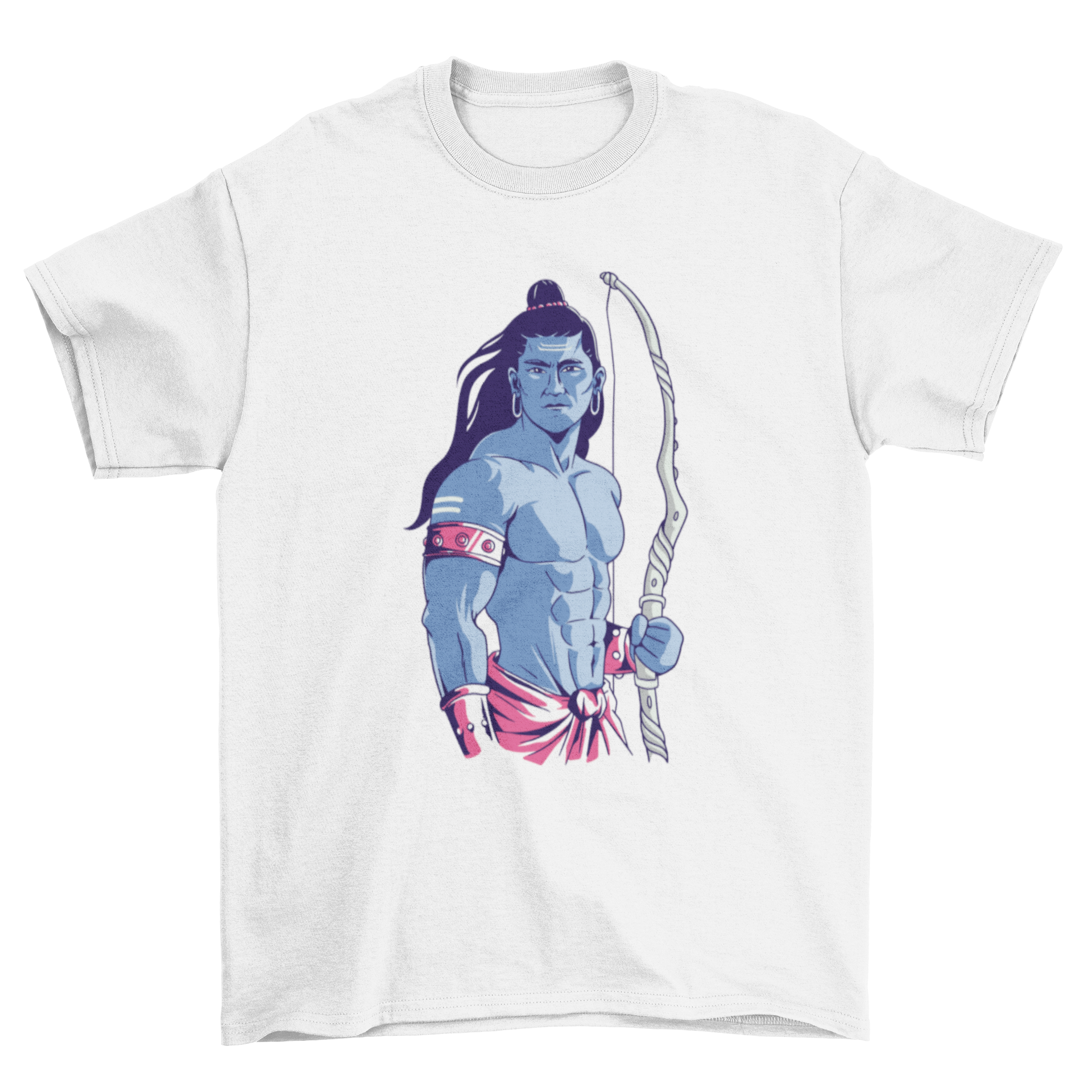 A stylish T-shirt featuring a vibrant illustration of Lord Rama, showcasing his divine presence and cultural significance.