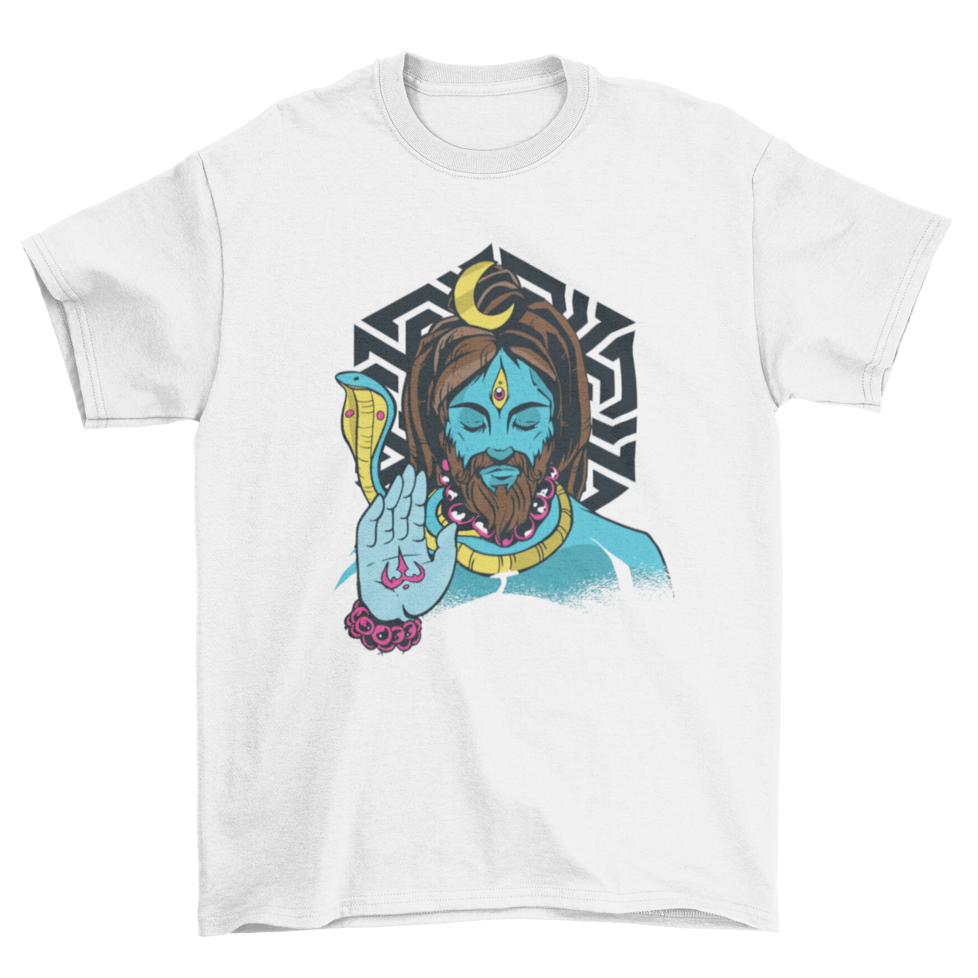 A stylish T-shirt featuring a detailed illustration of Lord Shiva, showcasing his divine presence.