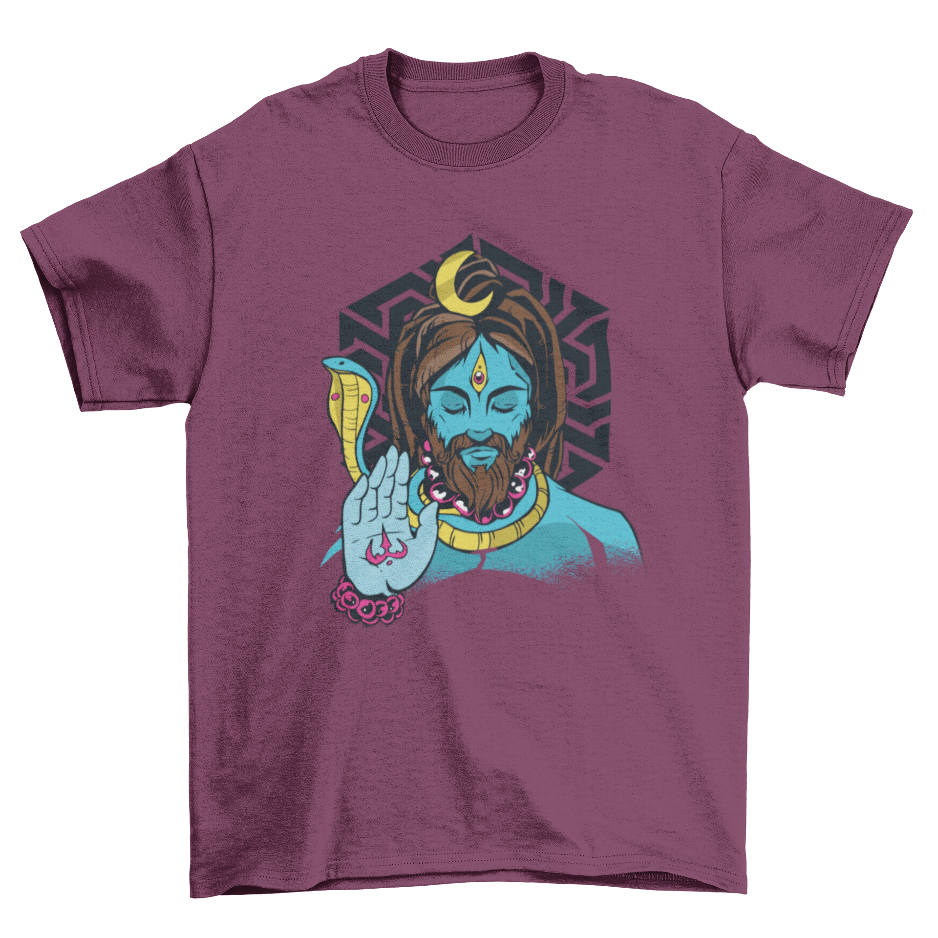 A stylish T-shirt featuring a detailed illustration of Lord Shiva, showcasing his divine presence.