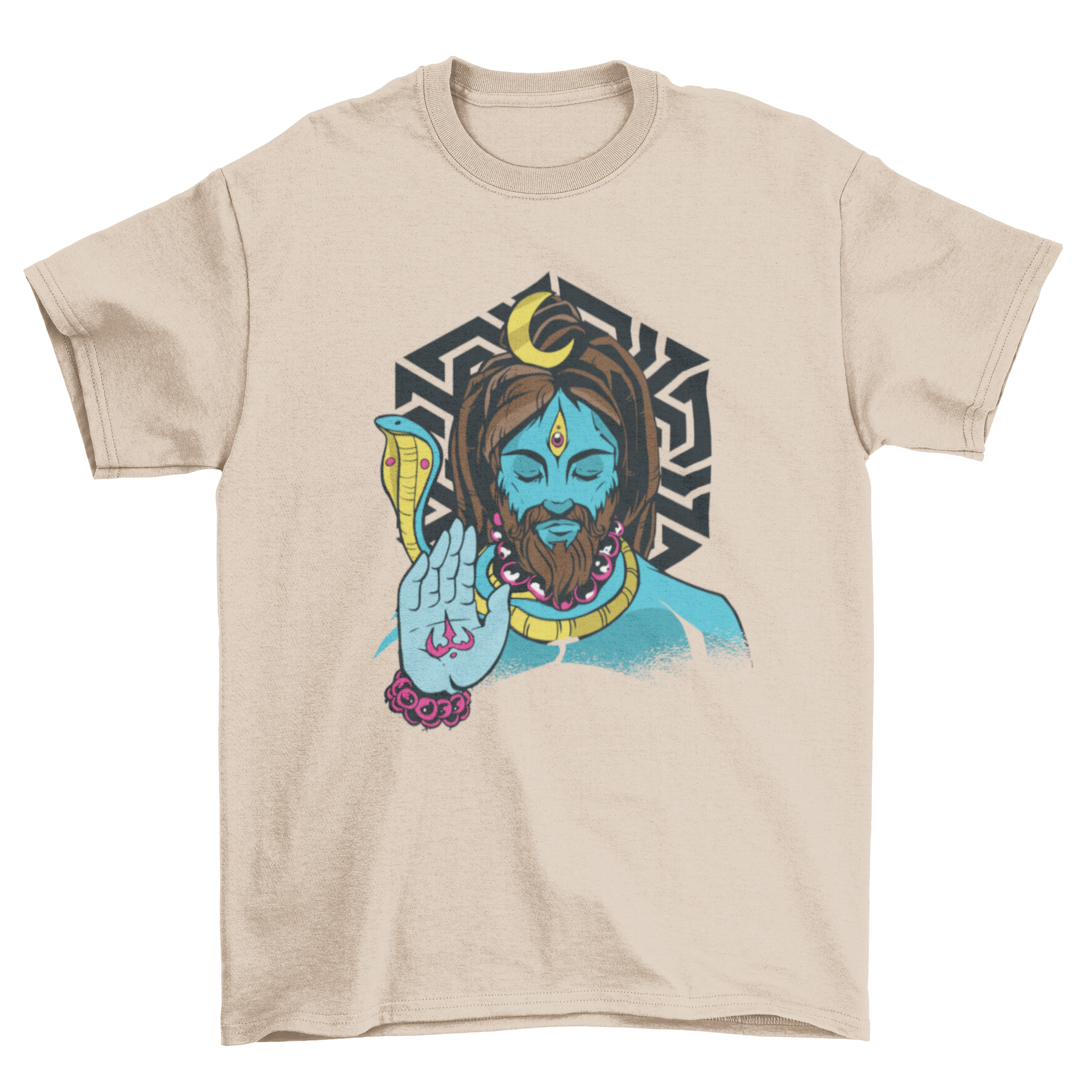 A stylish T-shirt featuring a detailed illustration of Lord Shiva, showcasing his divine presence.