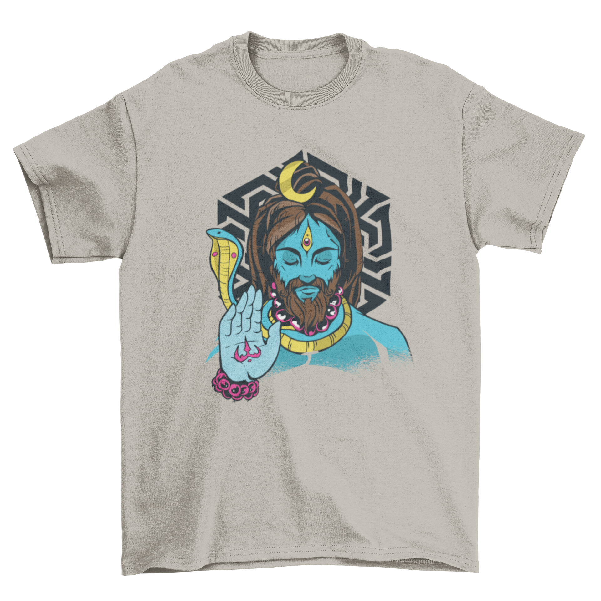 A stylish T-shirt featuring a detailed illustration of Lord Shiva, showcasing his divine presence.